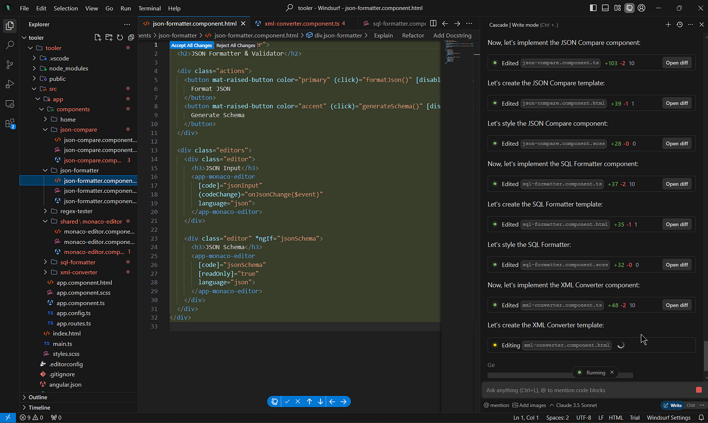 Interface of Windsurf - ein gutes Tool zum Programmieren mit KI