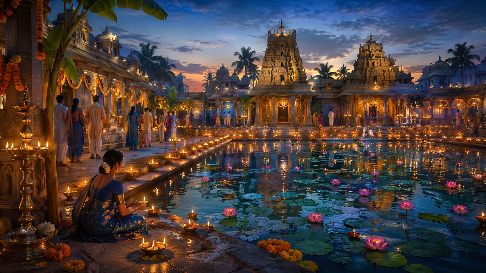 Dreamina Devshayani Ekadashi AI Prompts prompt example 2: Lotus Festival Glow