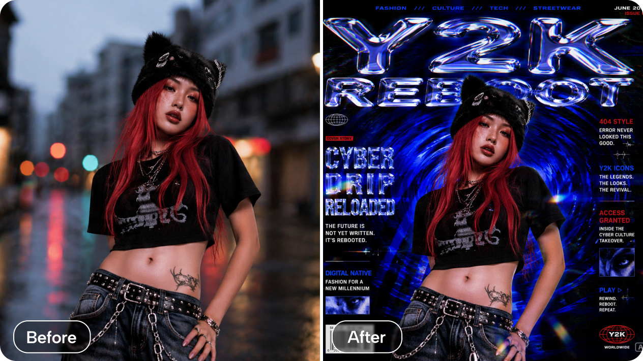 Transform photos into Y2K graphic designs