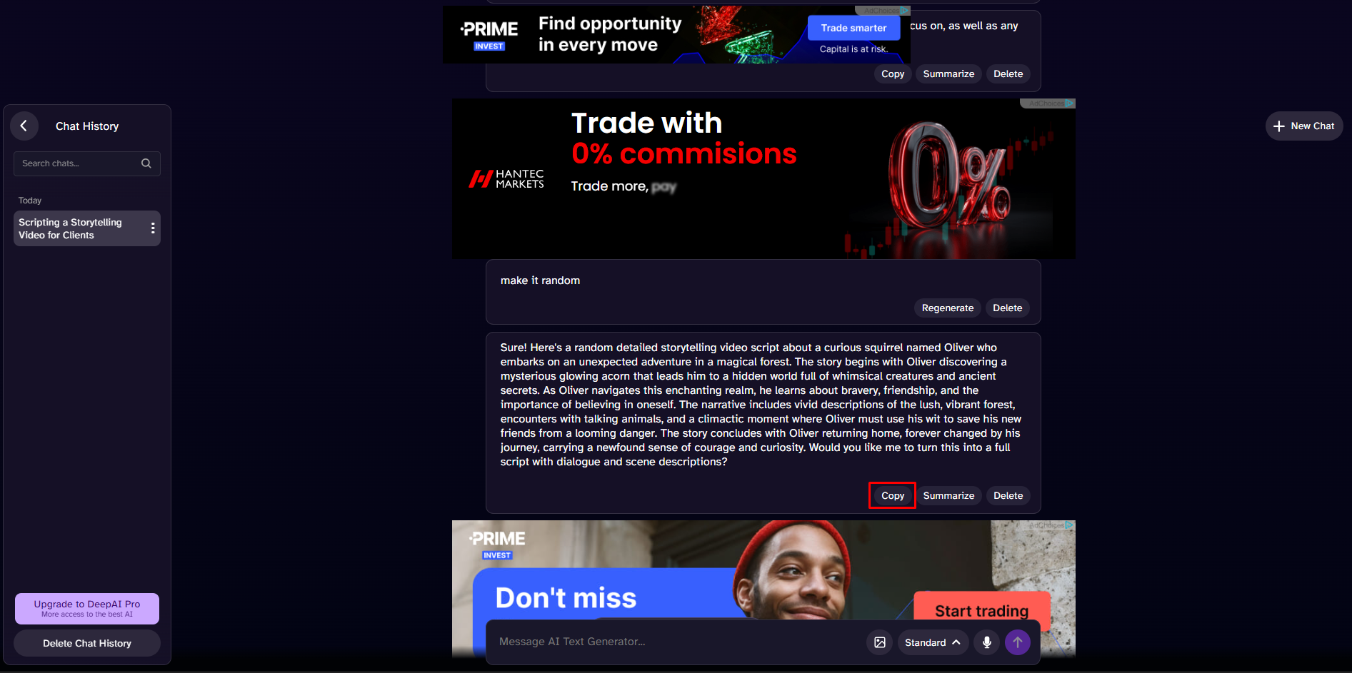 Generating text with the DeepAI text generator