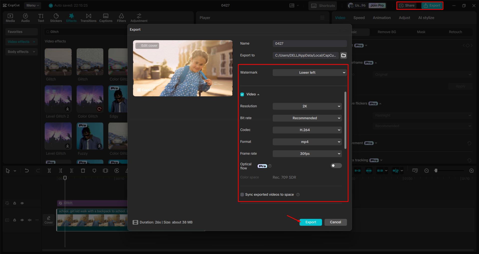 Exporting a video from the CapCut desktop video editor