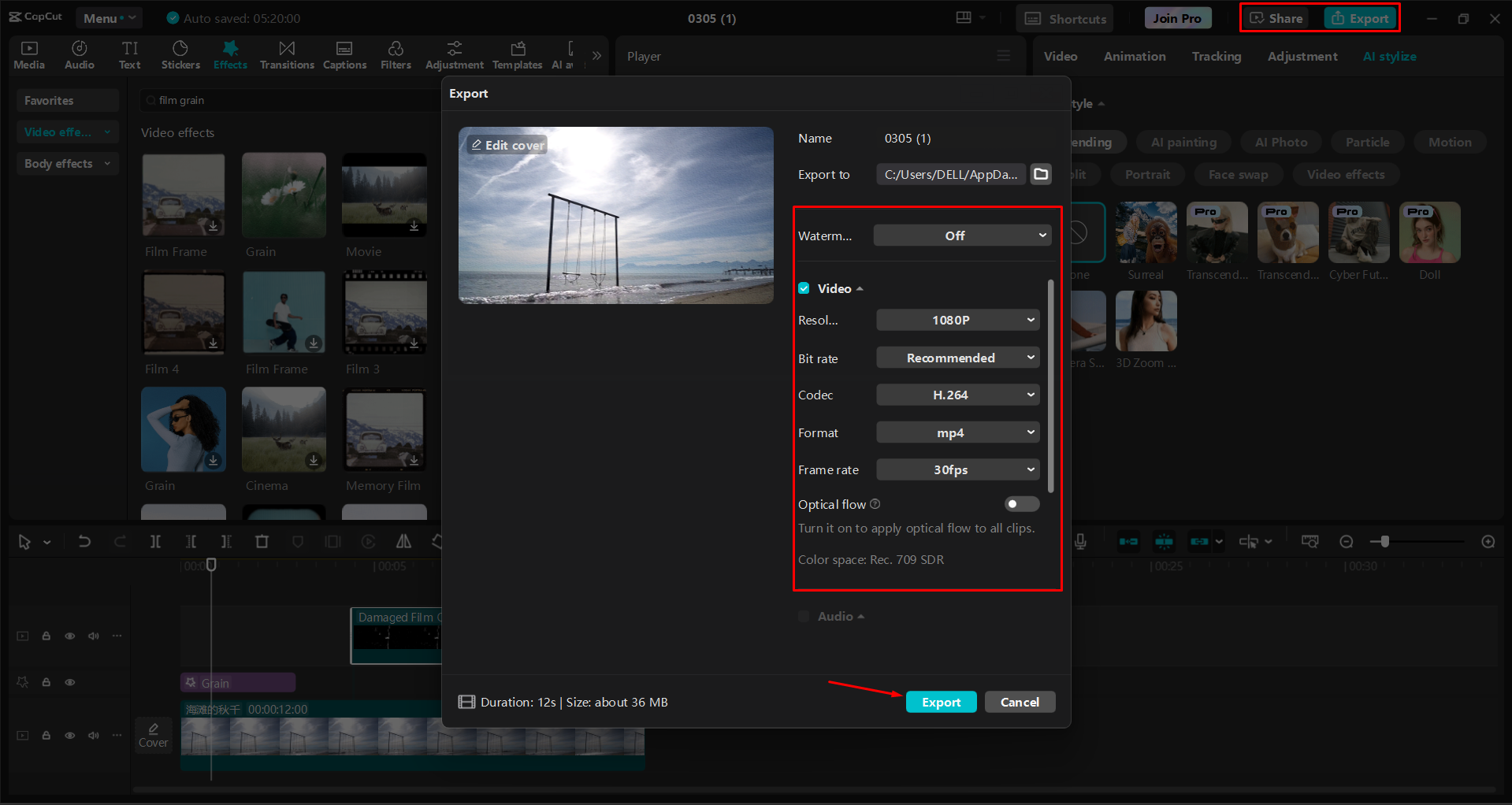 Exporting a video from the CapCut desktop video editor