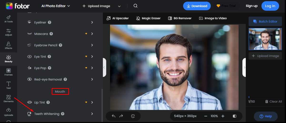 Navigazione sbiancamento dei denti in un fotor