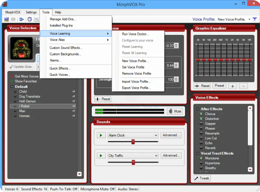 Interface of MorphVOX - another free voice changer for Discord