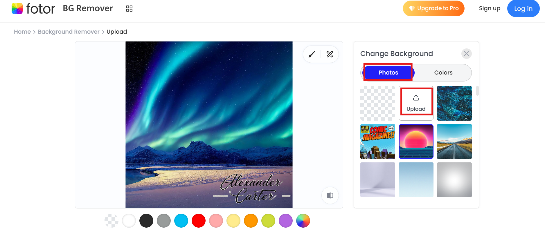 upload a photo to change background