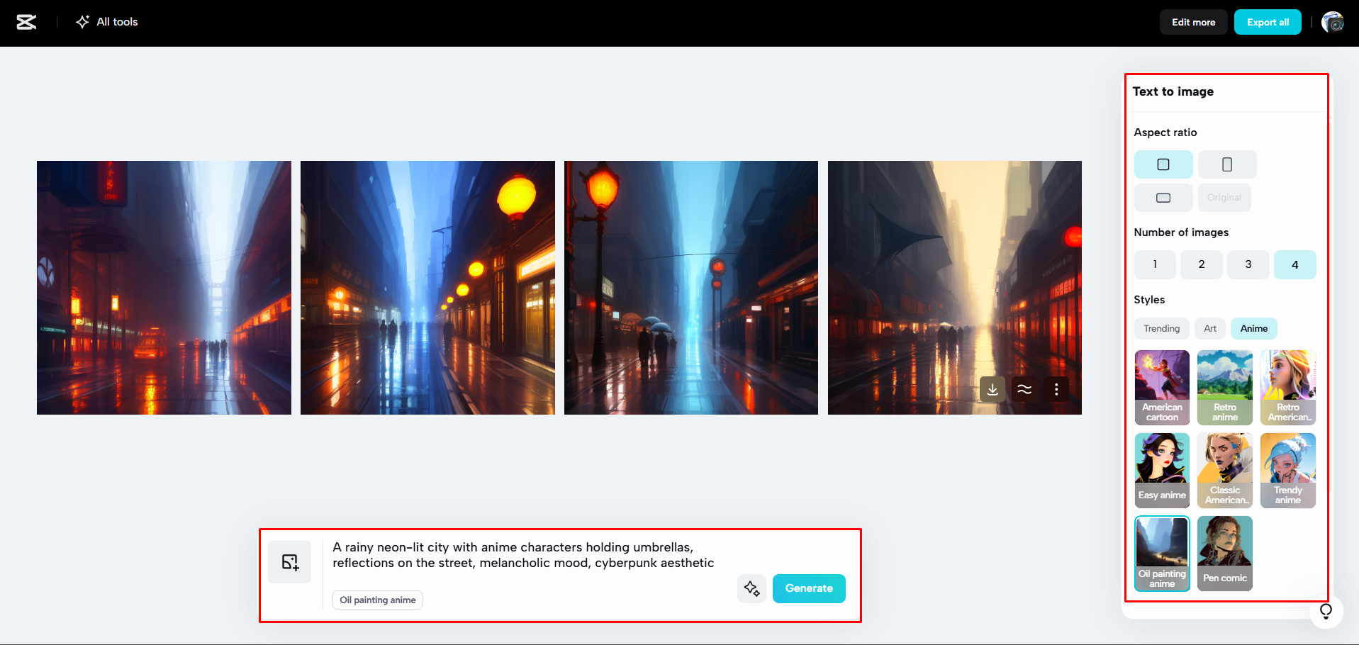 Converting the text to image in CapCut Web