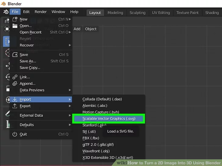 Impor file SVG yang dibuat di Inkscape ke Blender.