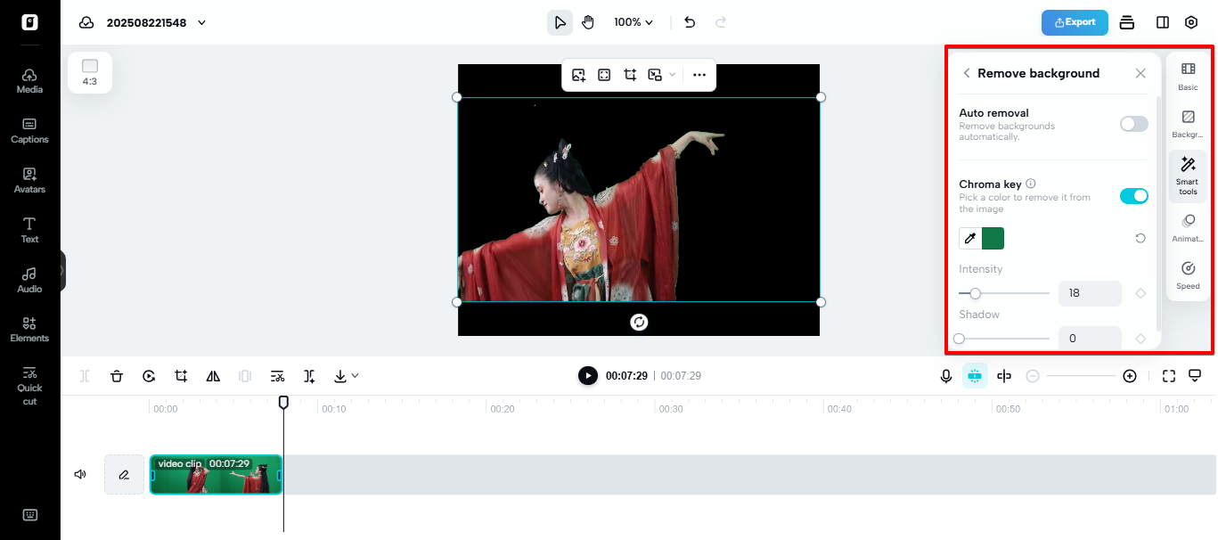 Using chroma key in Pippit