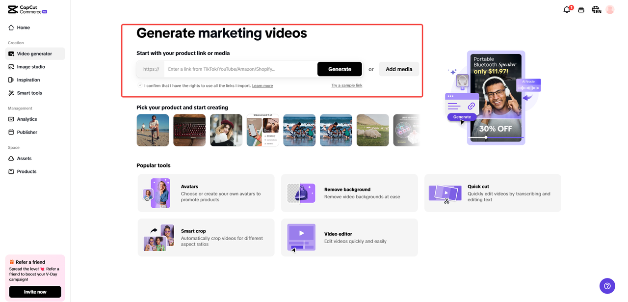 Upload product links or media