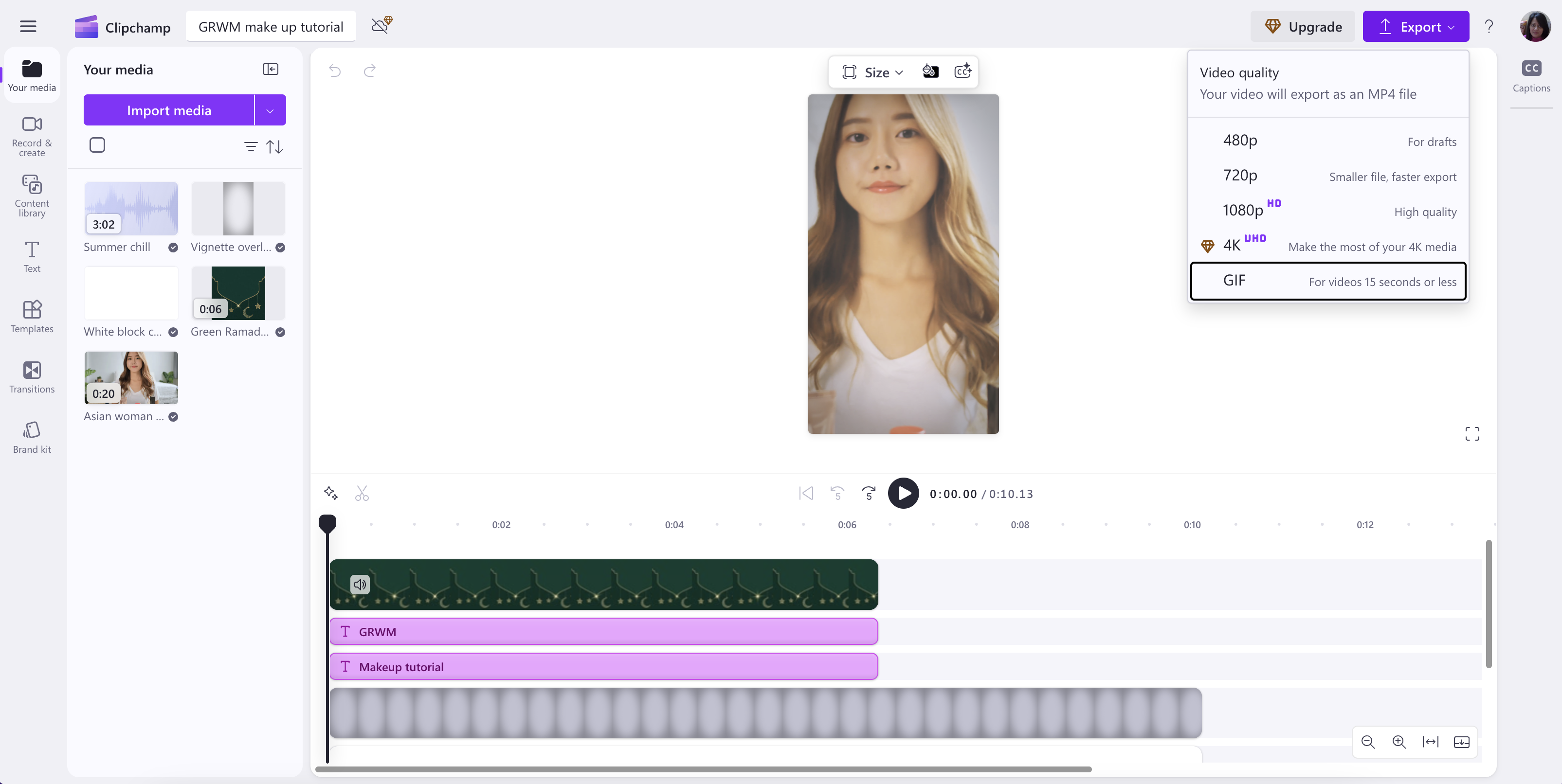 ClipChamp interface