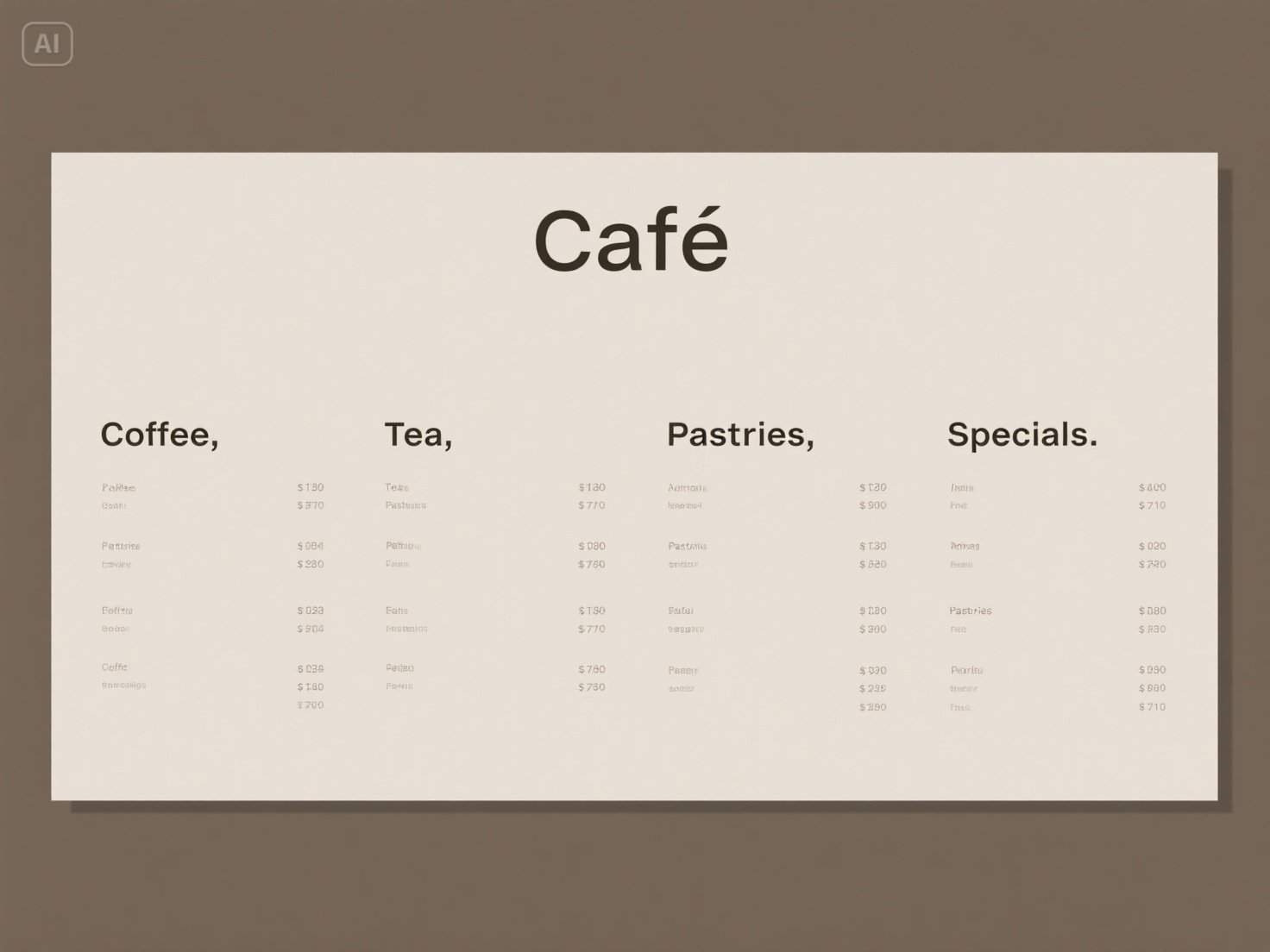 Menú de cafetería moderno y minimalista