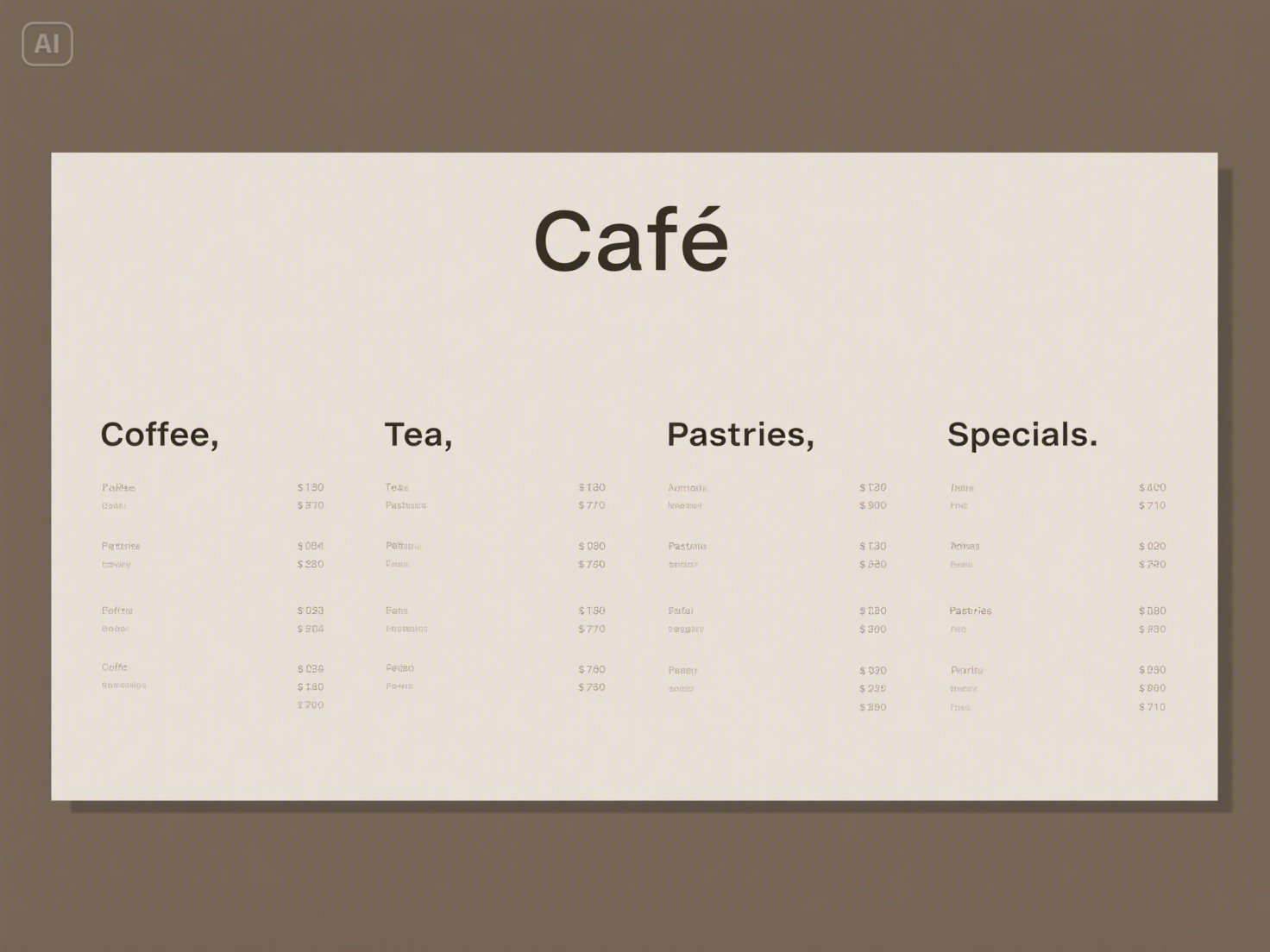 Modernong minimalistang menu ng cafe