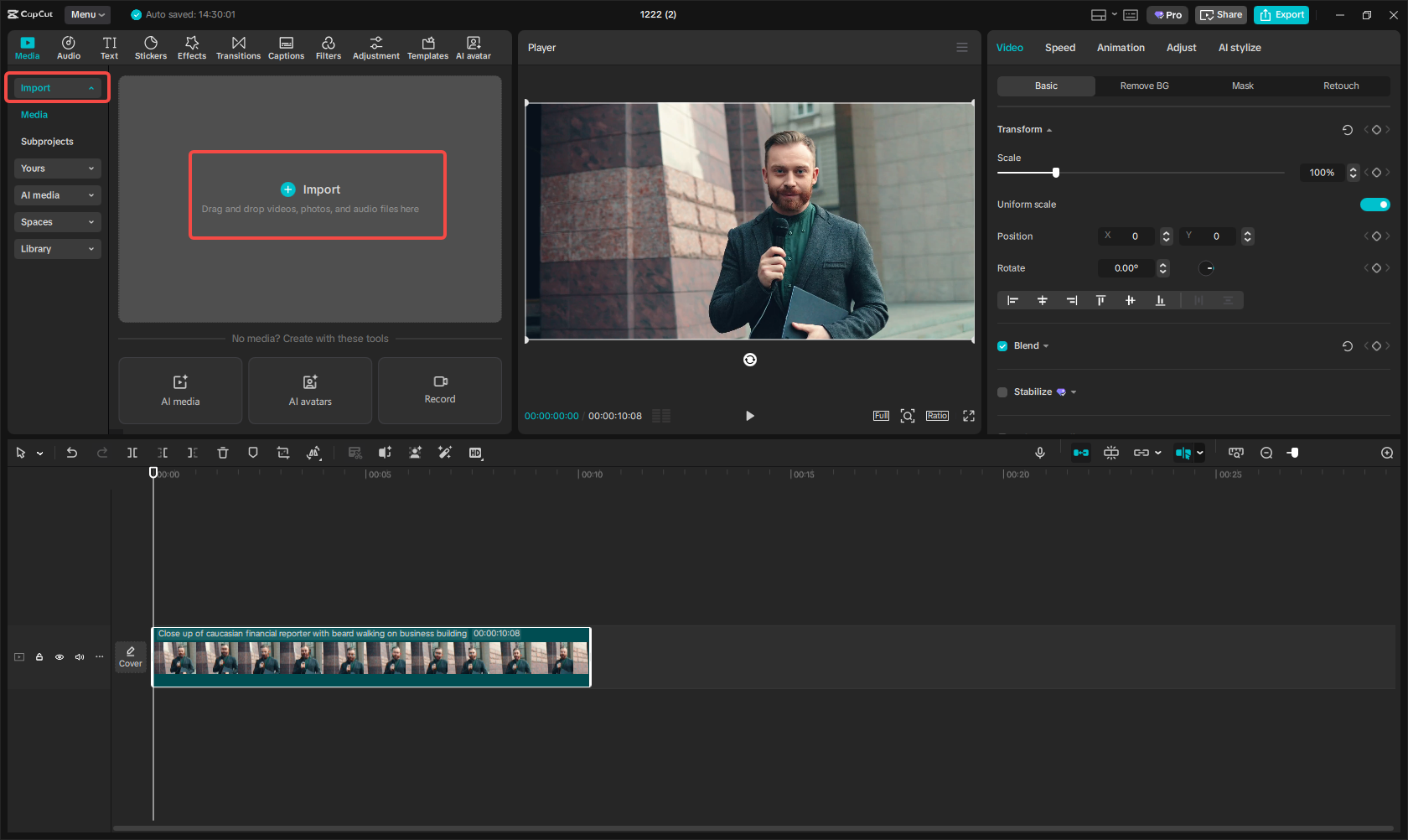 Launch CapCut and add your video