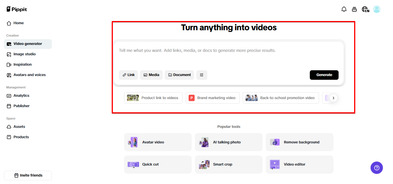 Smart video maker Pippit