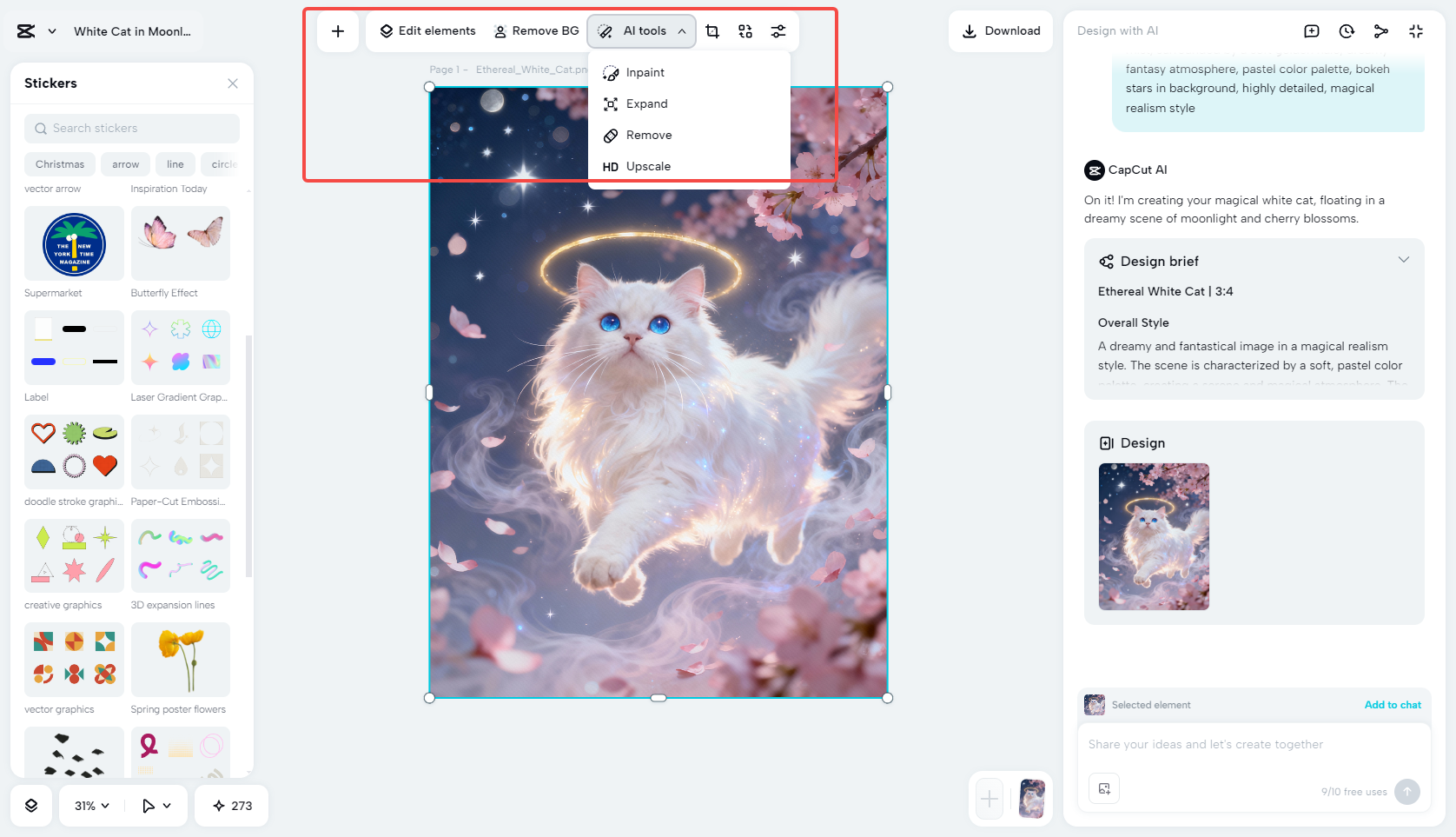 Editing and enhancing the AI-generated image in CapCut