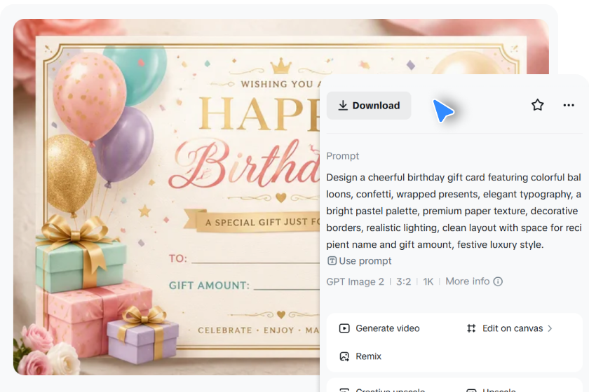 Preview and download your gift card
