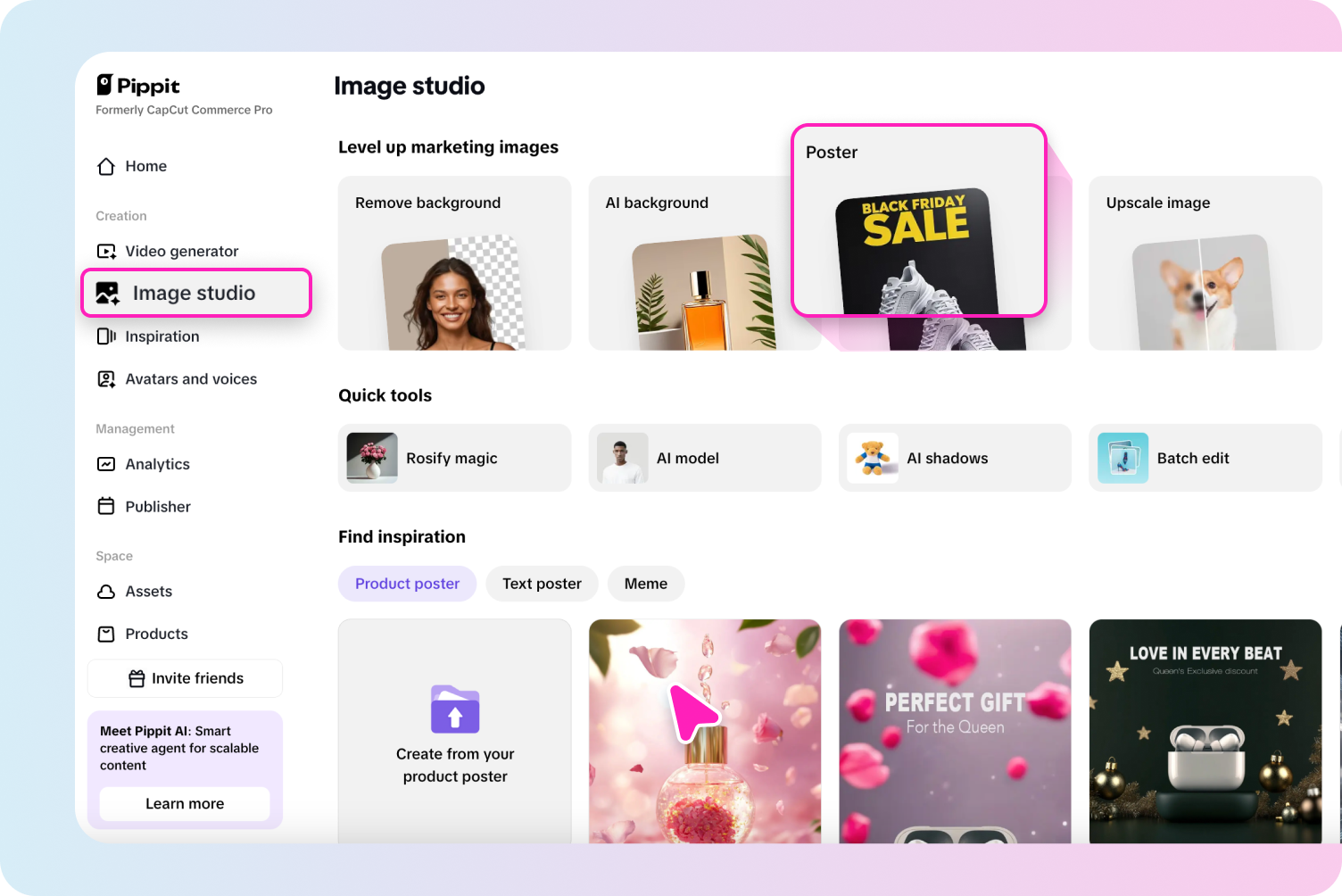 Interface do estúdio de imagem