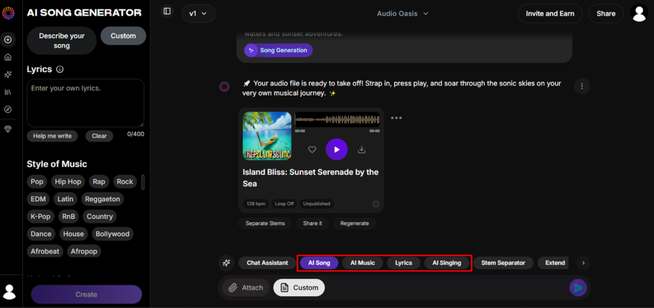 Verfeinern mit KI-Musik und Gesang in Soundverse