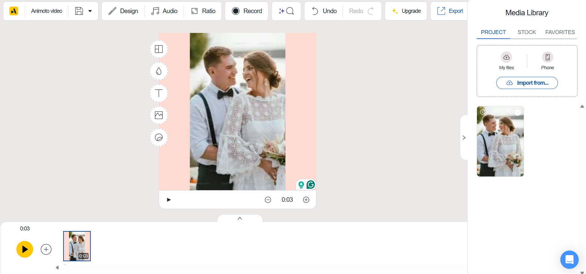 Anomoto wedding invitation video interface
