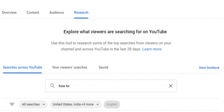 Különböző lapok felfedezése a YouTube Analytics API megtalálásához a YouTube Studio-ban
