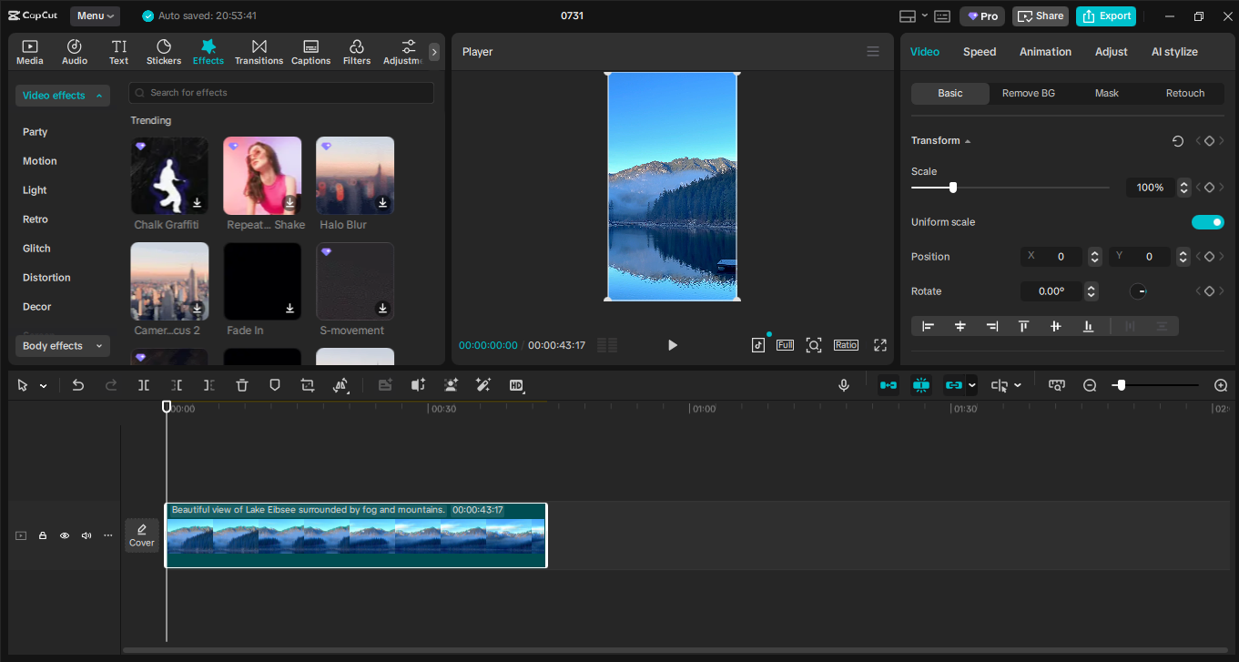 Interface of CapCut desktop video editor - best tool to design Instagram profile layout