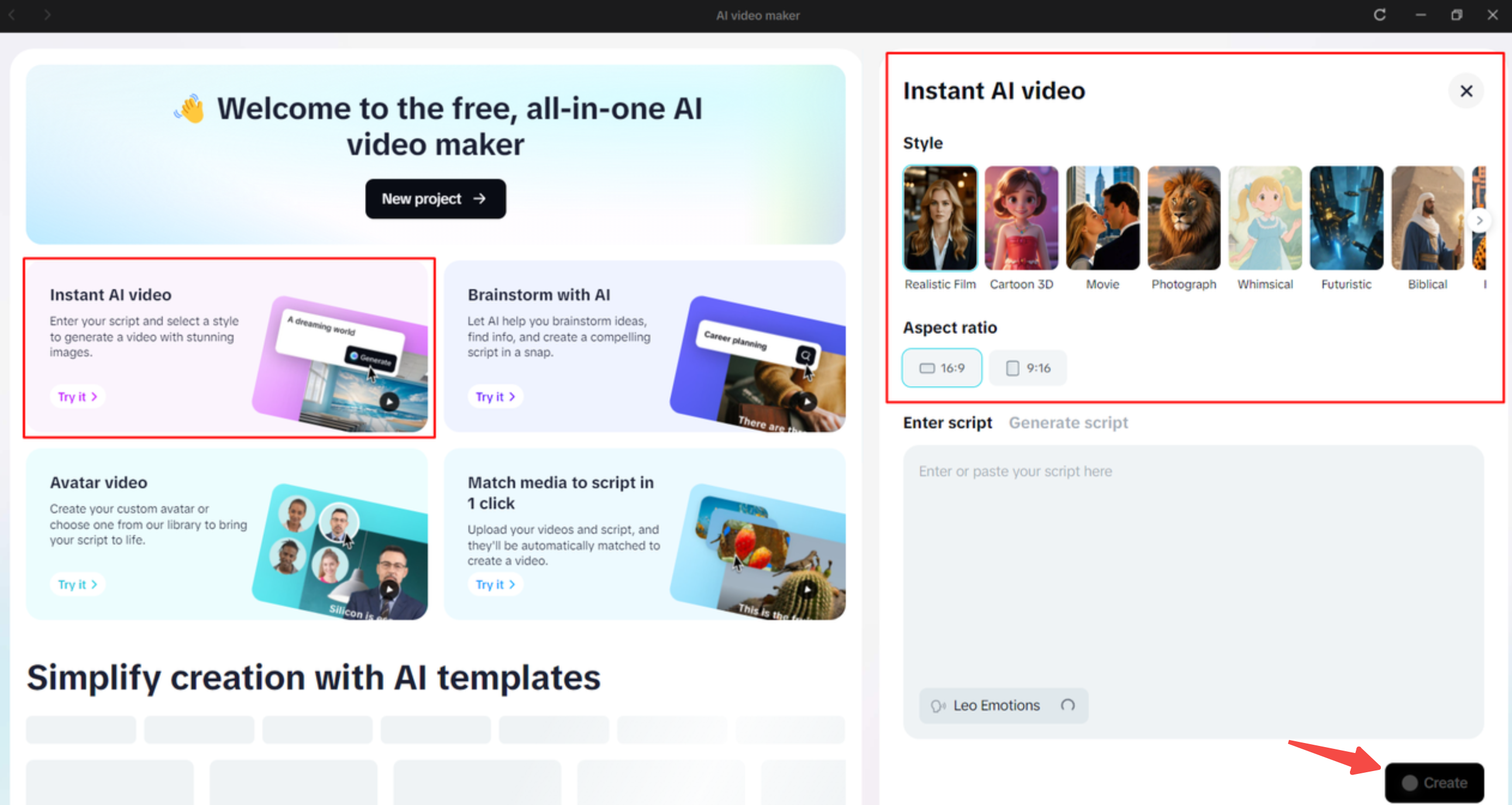Opening the AI video maker in the CapCut desktop video editor