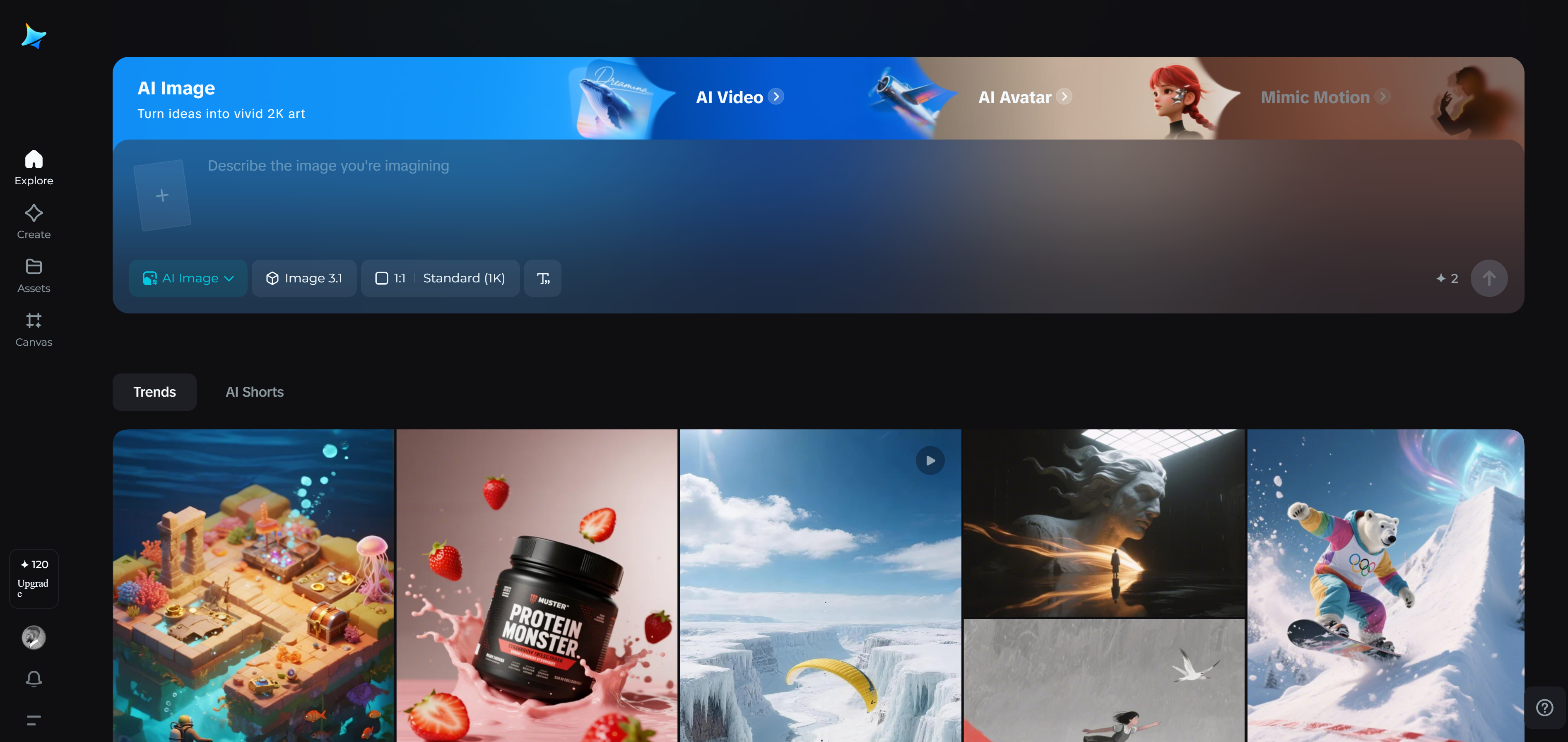 Página inicial da Dreamina AI