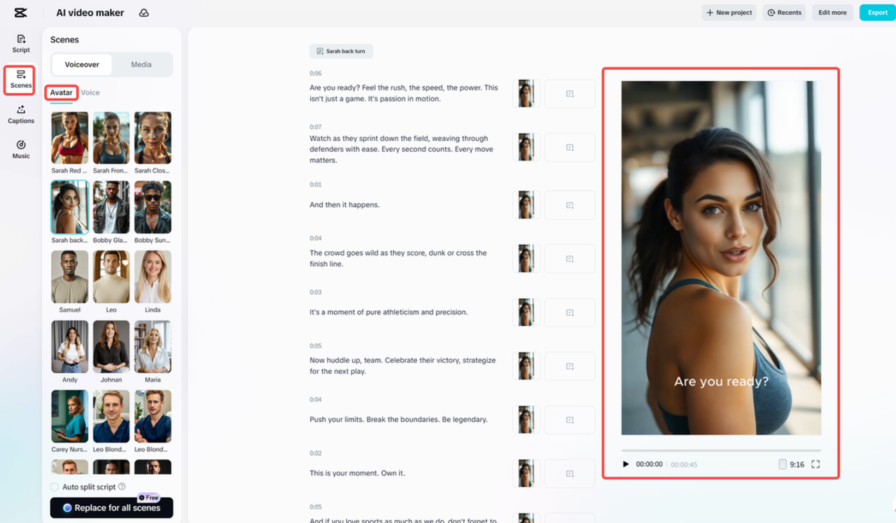 Adding voiceover to video using CapCut's AI video maker