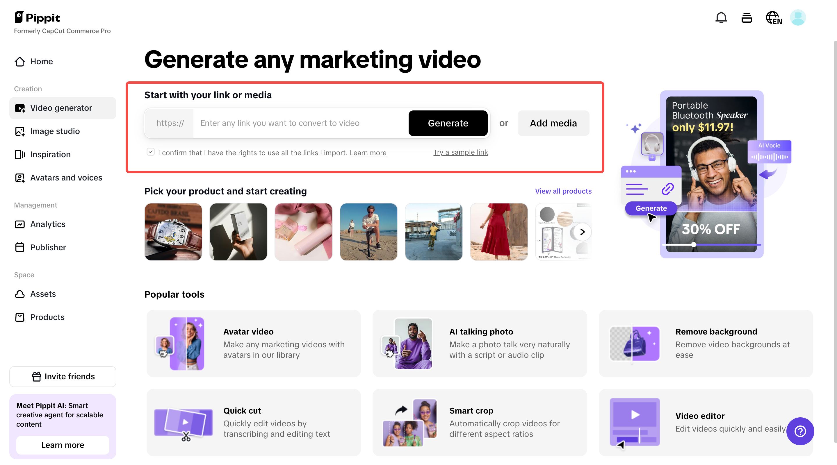 Upload product links or media