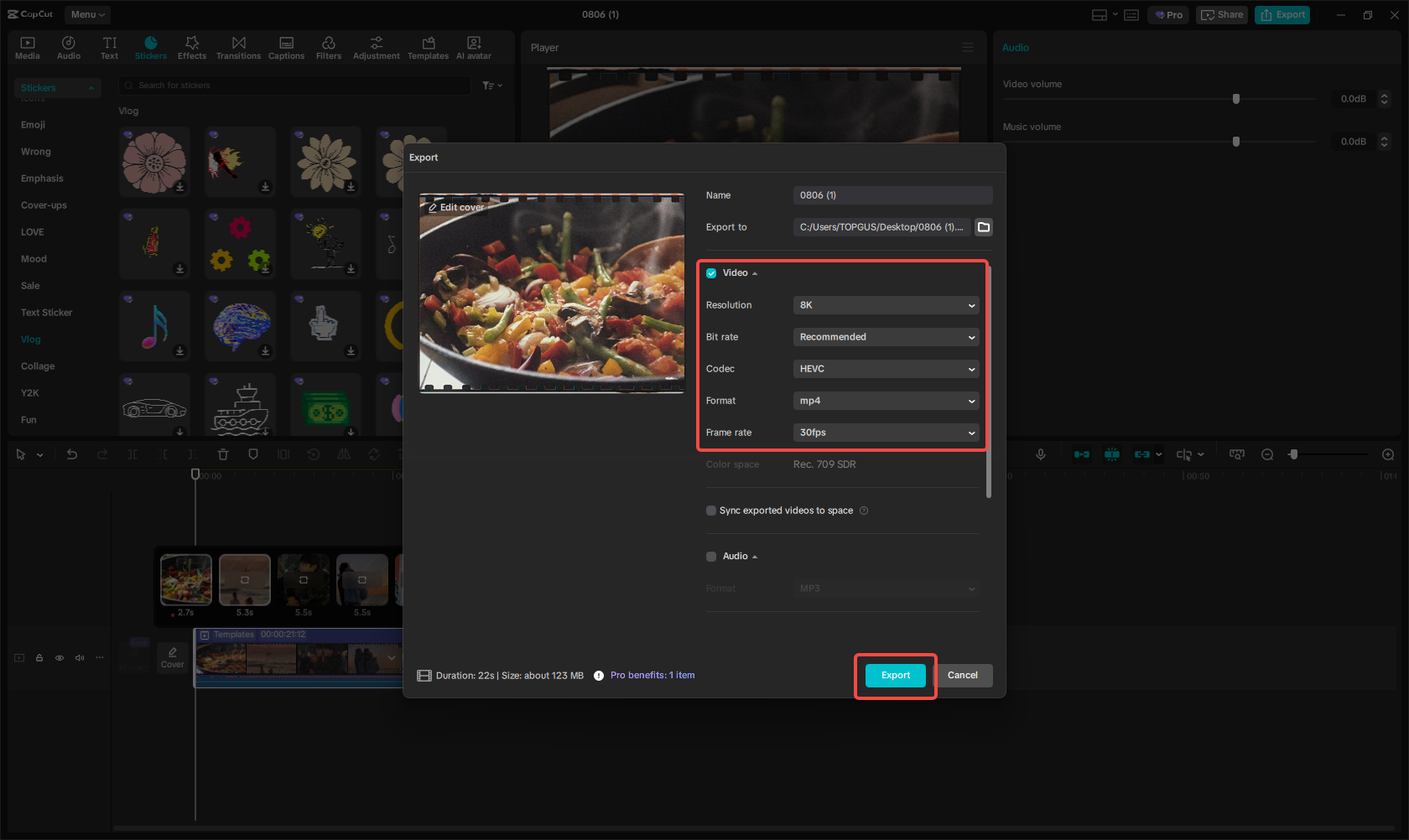 Export the slideshow video in high quality