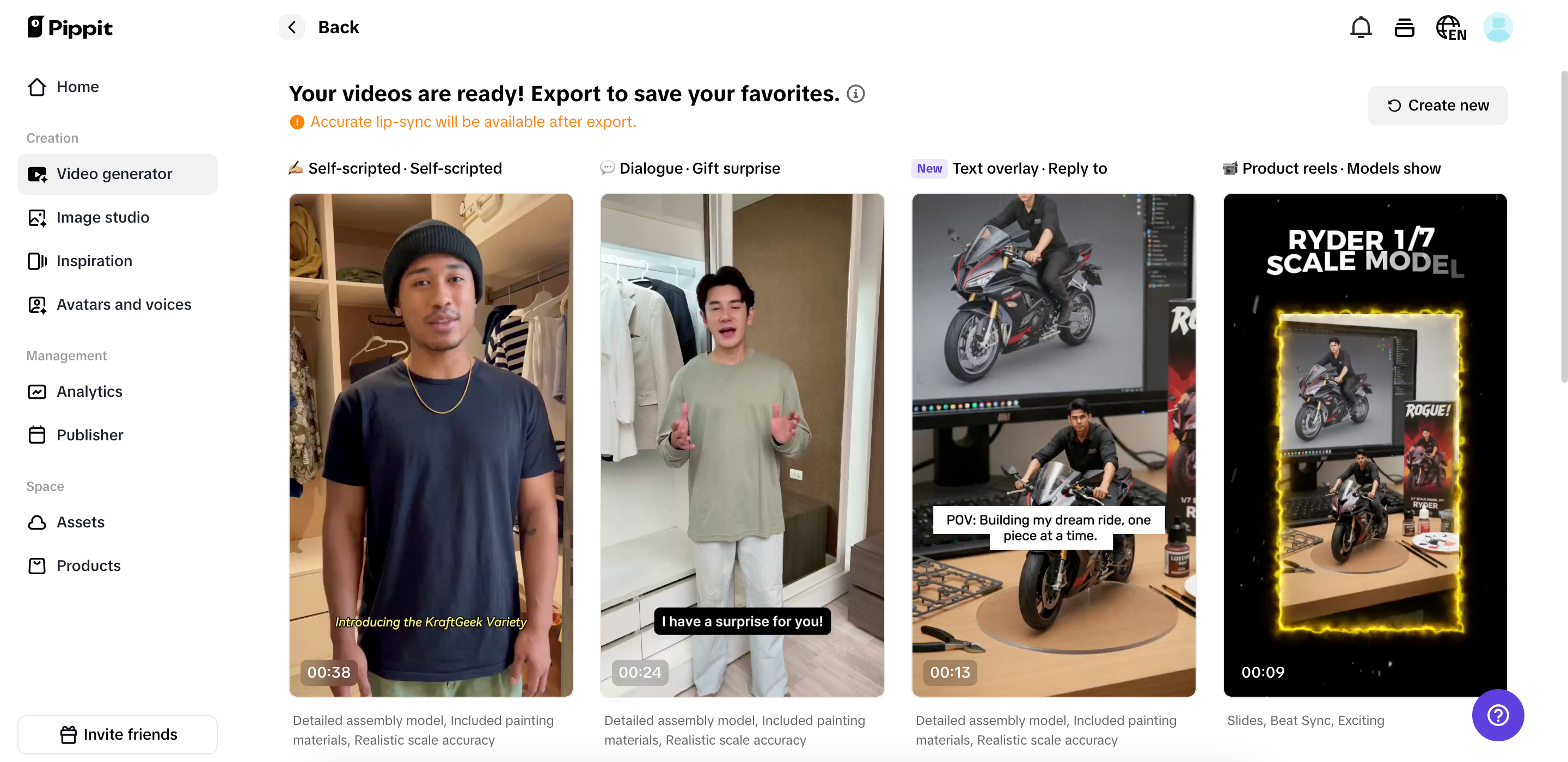 Select your preferred generated video