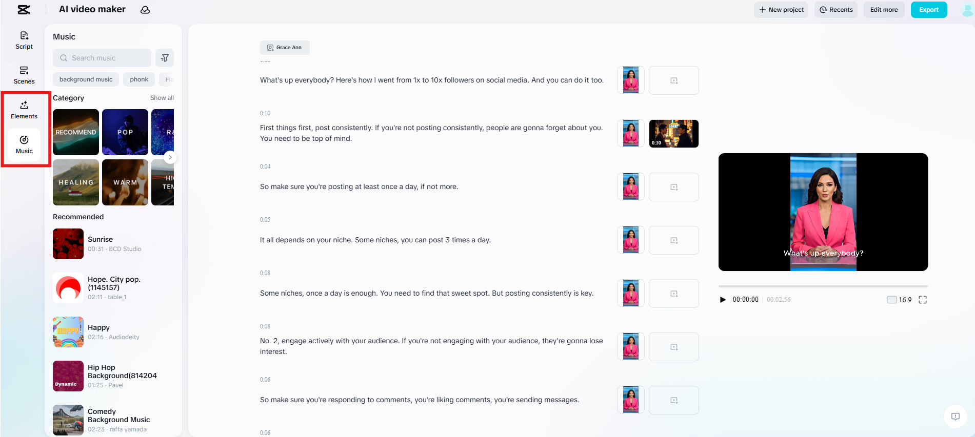 Apply caption style and add music