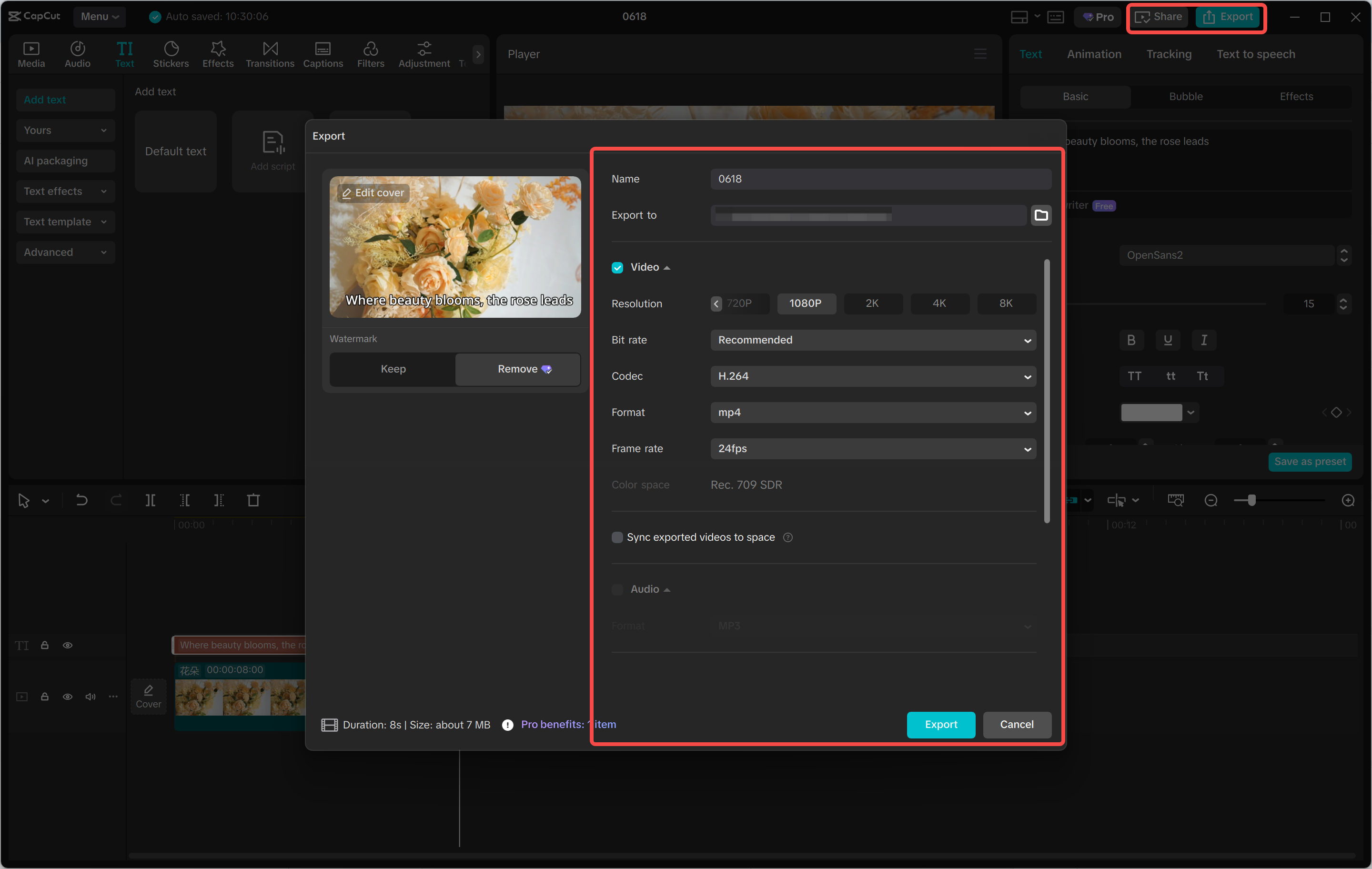 Exporting the video from the CapCut desktop video editor