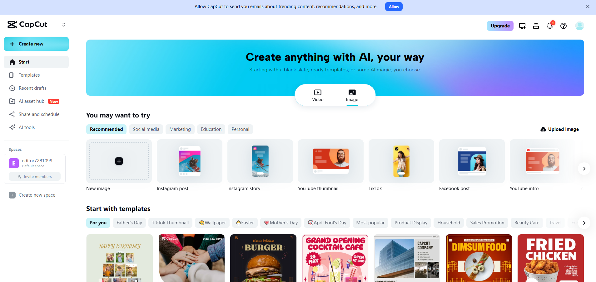CapCut Web homepage