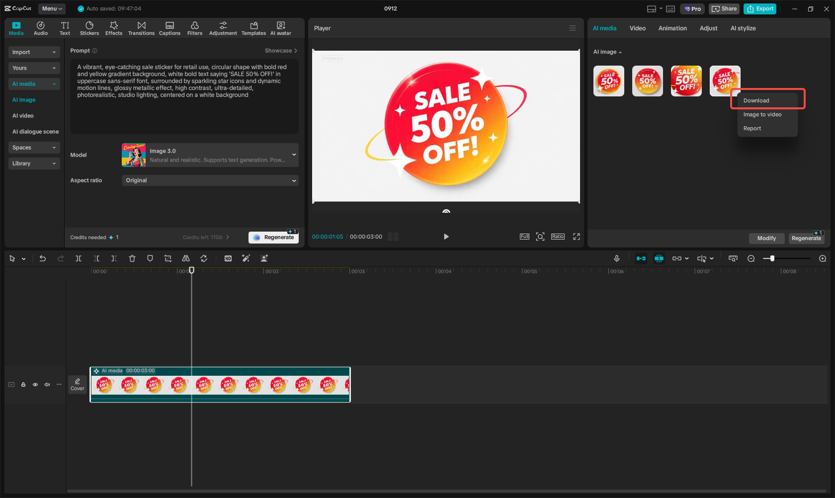 Download the generated sale sticker
