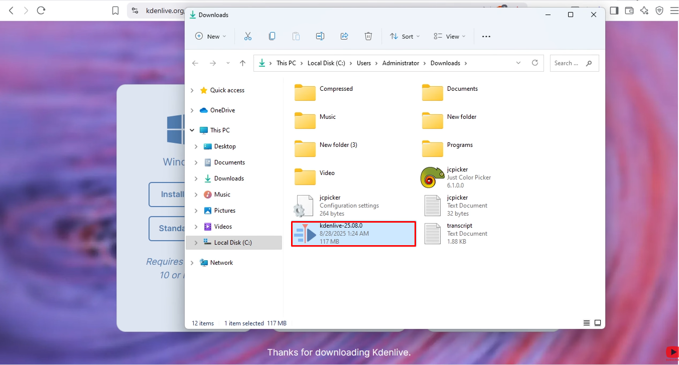Running the setup file
