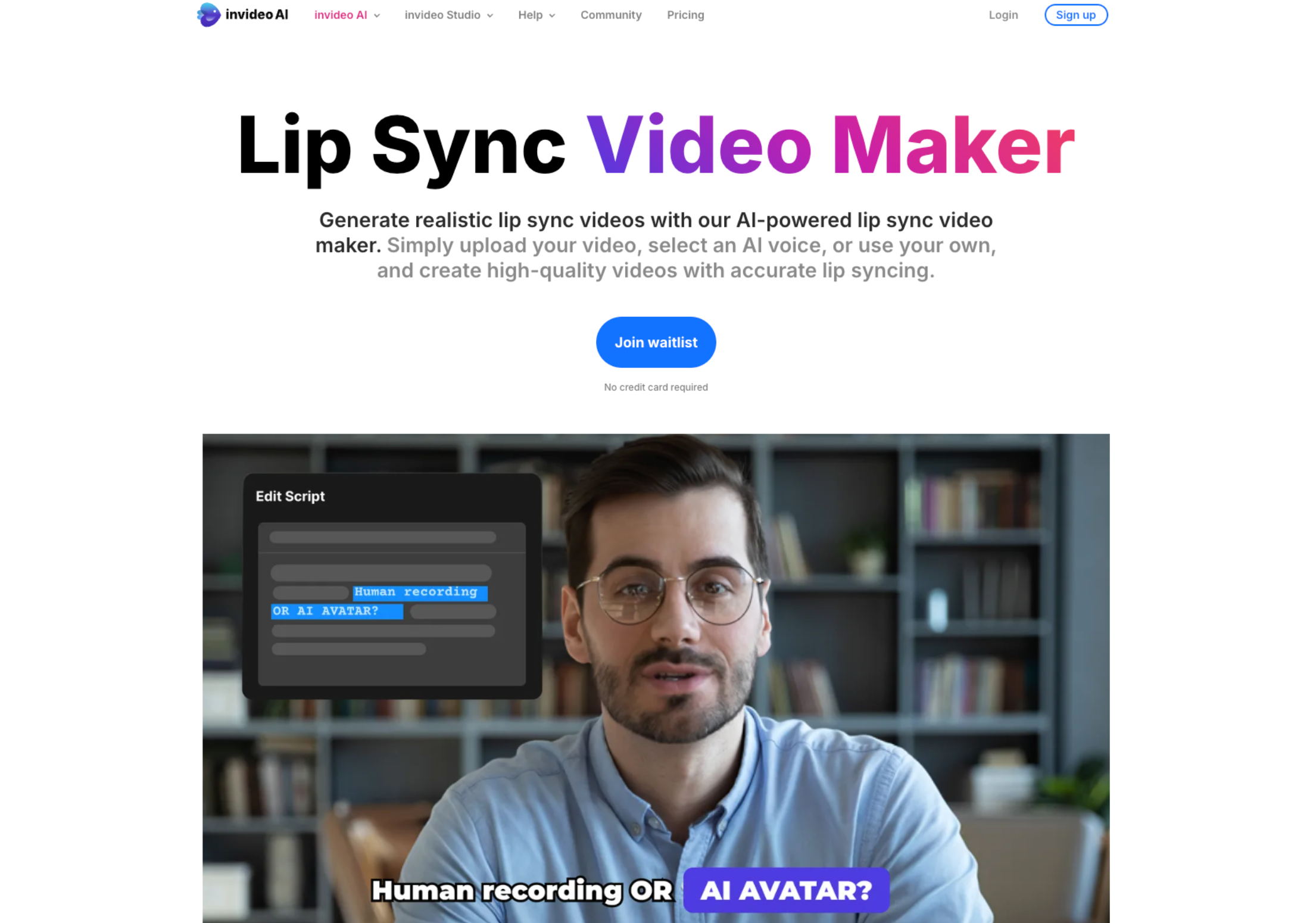 Interface of Invideo - an easy to use lip sync video generator