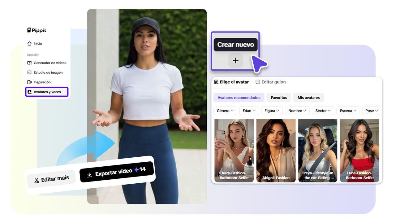 En la herramienta de generador de video, ajusta el avatar del guion según la configuración personalizada.
