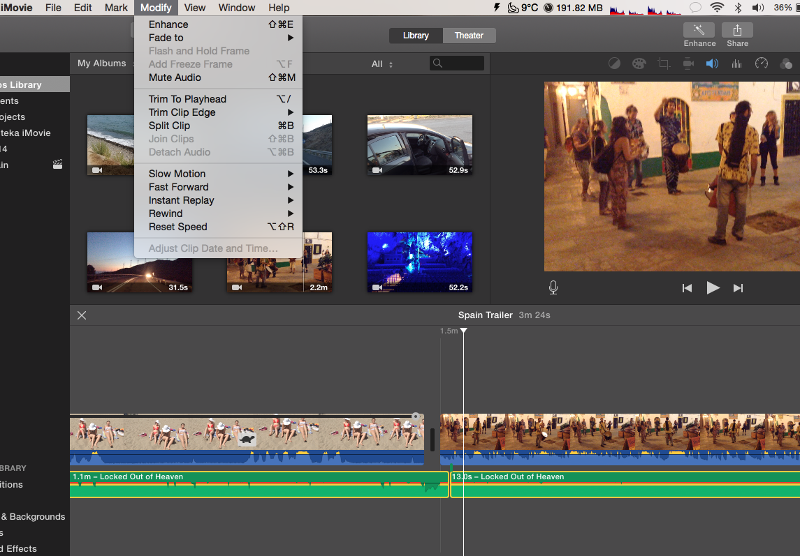 Interface of iMovie - another efficient tool to split a movie