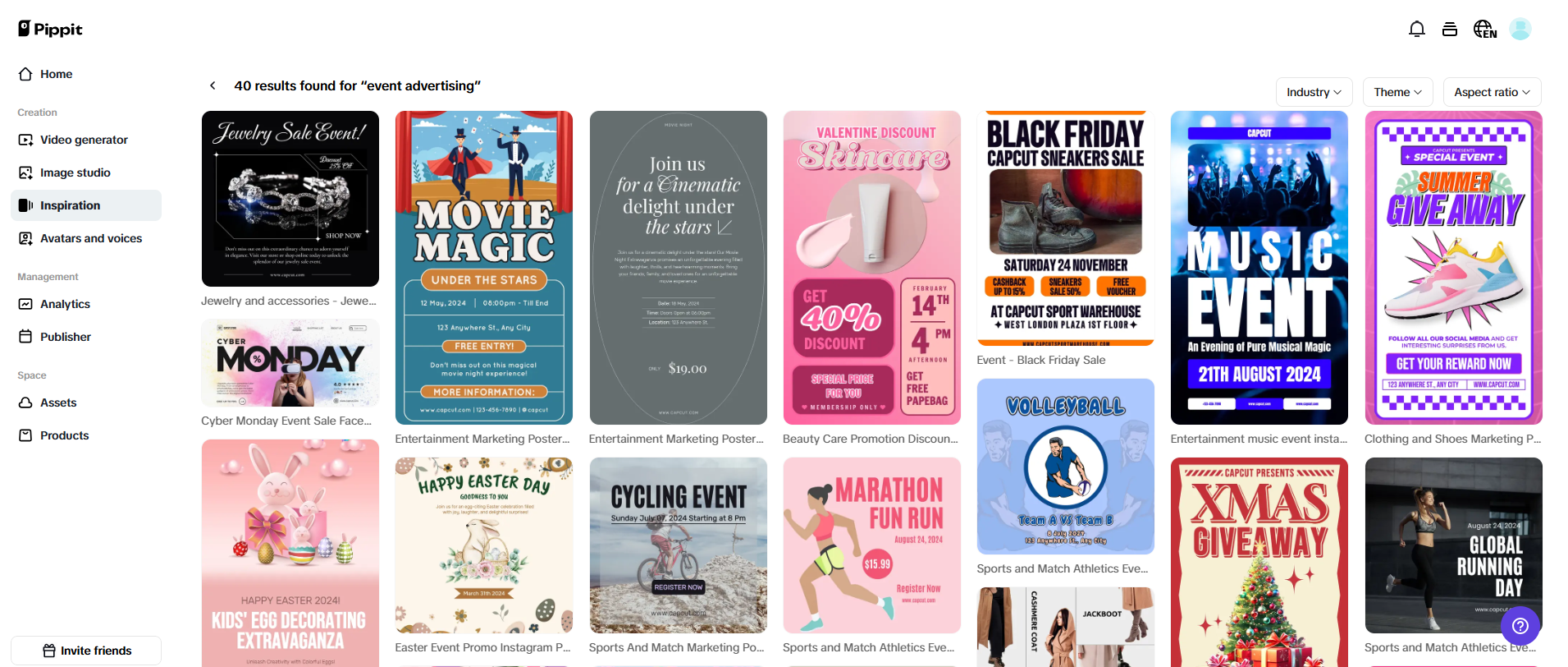 Naiaangkop na mga template ng event