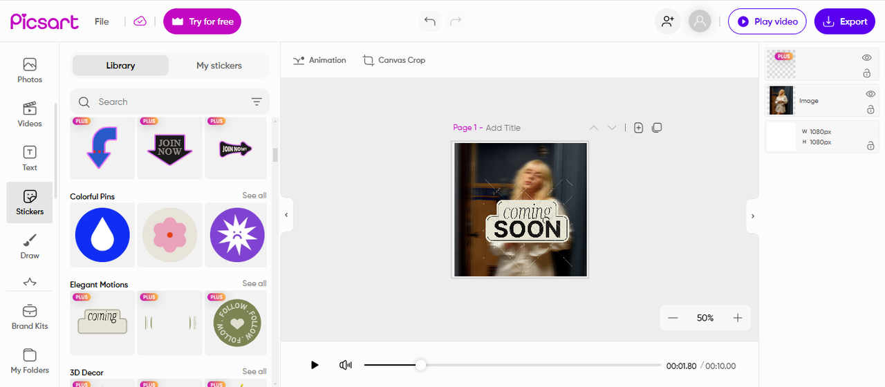 Add a sticker to a photo at Picsart