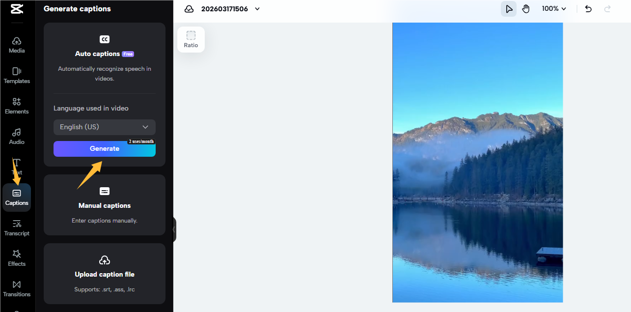 Generate an auto caption in CapCut online