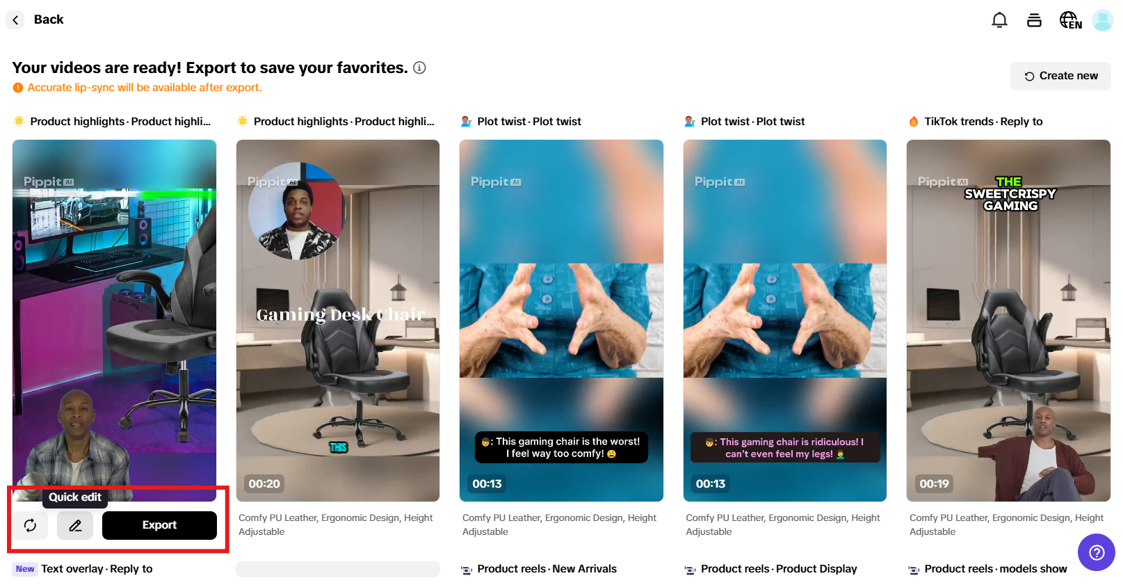 Preview-generated videos and click Quick edit