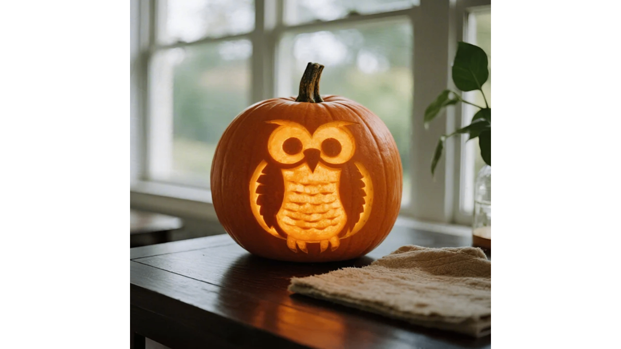Owl silhouette design on pumpkin