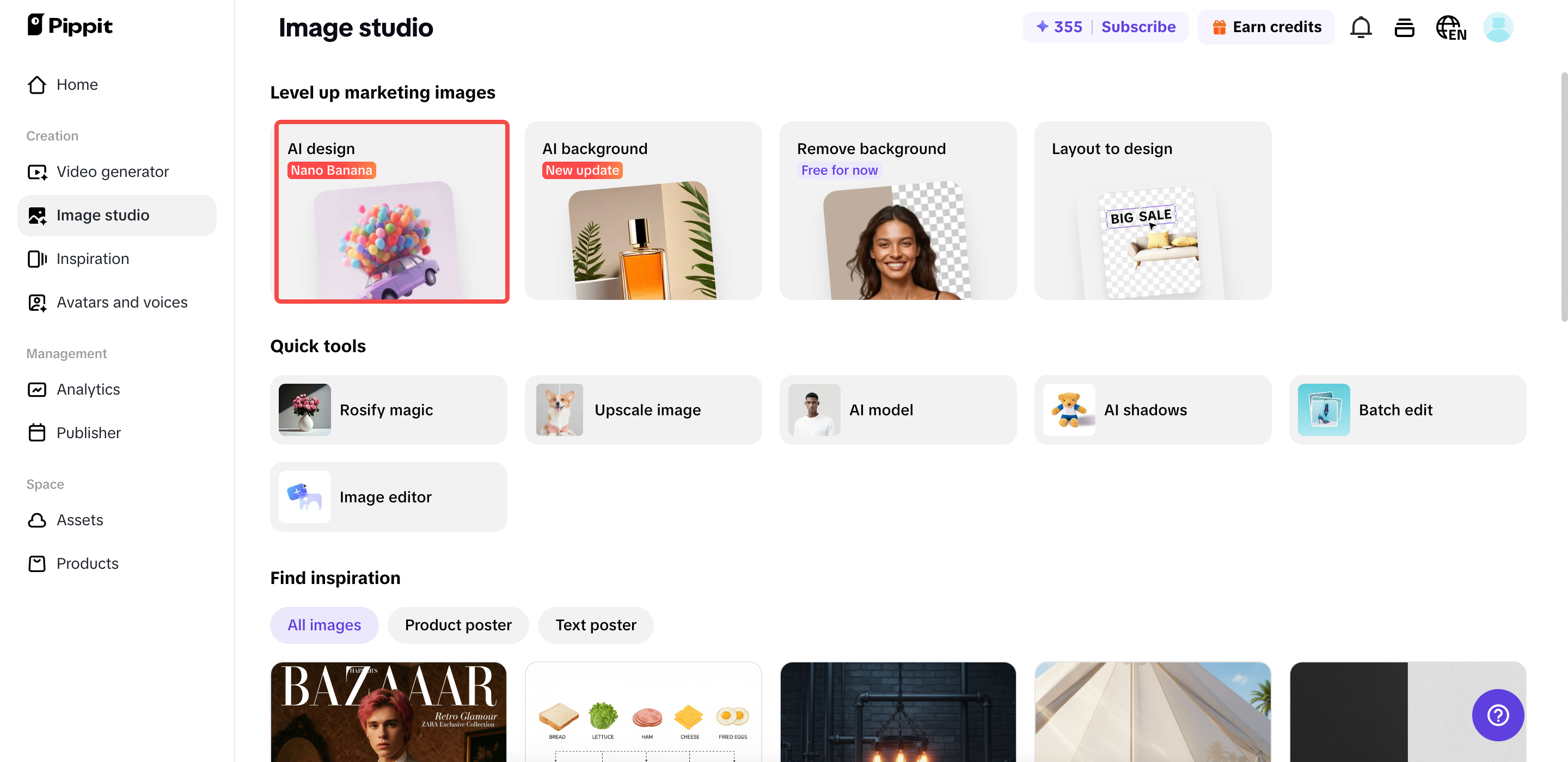 Abra o design de IA do Pippit