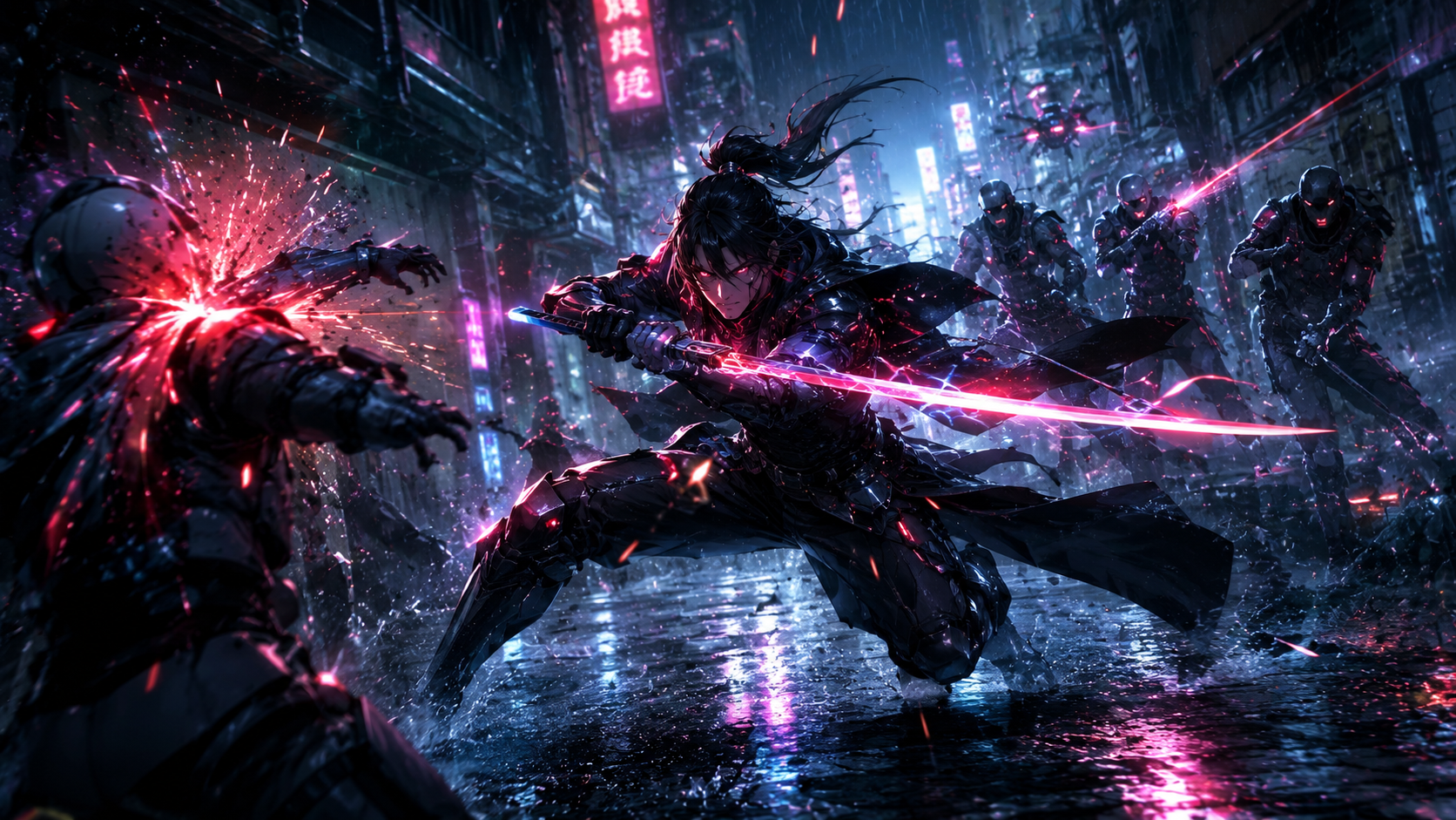 Cyberpunk AI anime sword fight