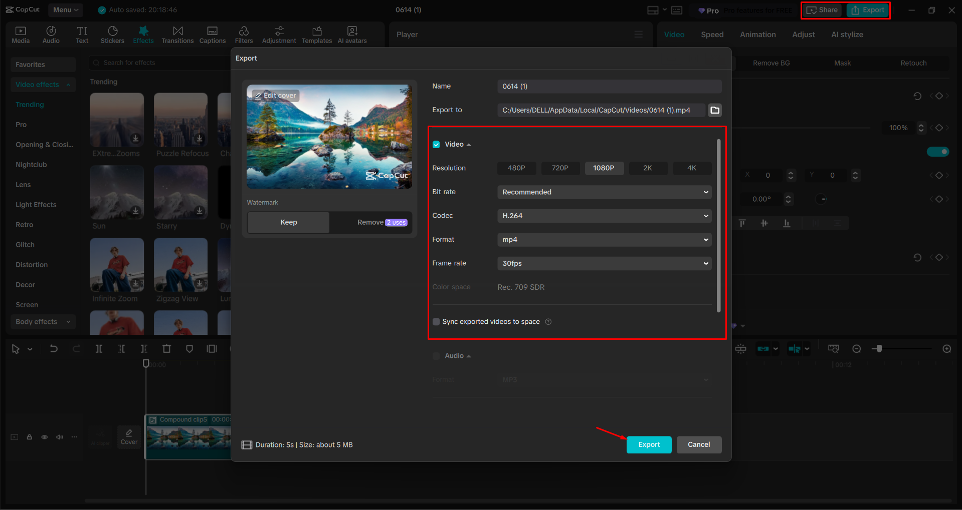 Exporting a video from the CapCut desktop video editor