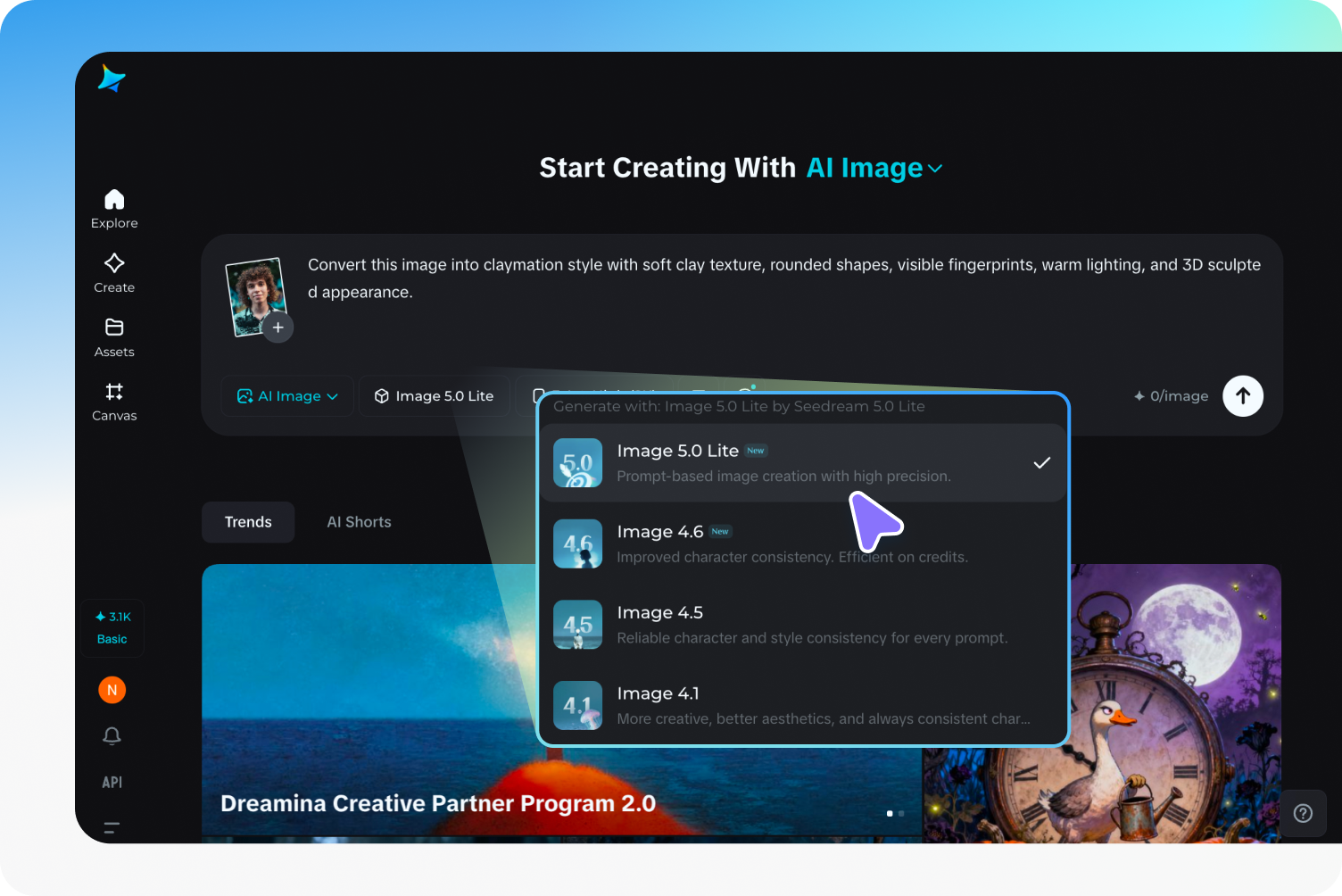 Select a model for claymation art generation