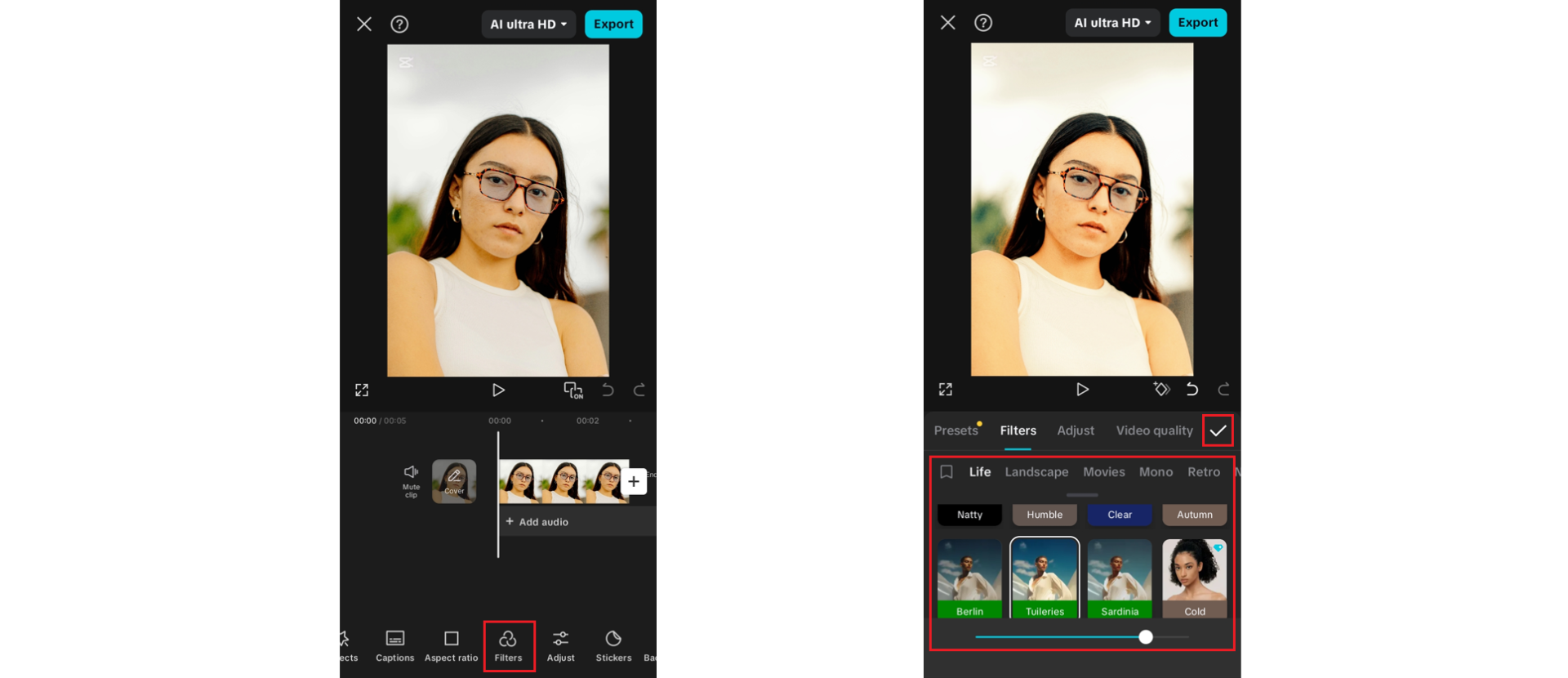 Apply filter and edit