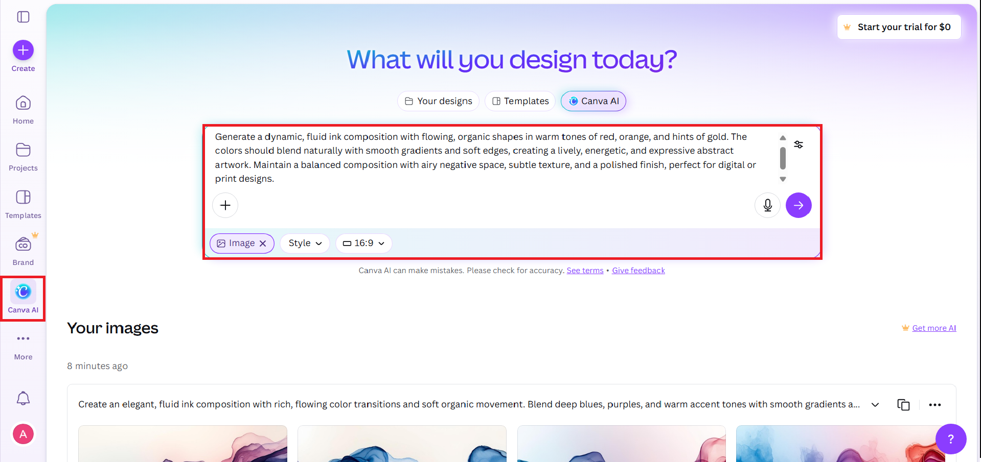 Genere su arte de tinta con Canva AI